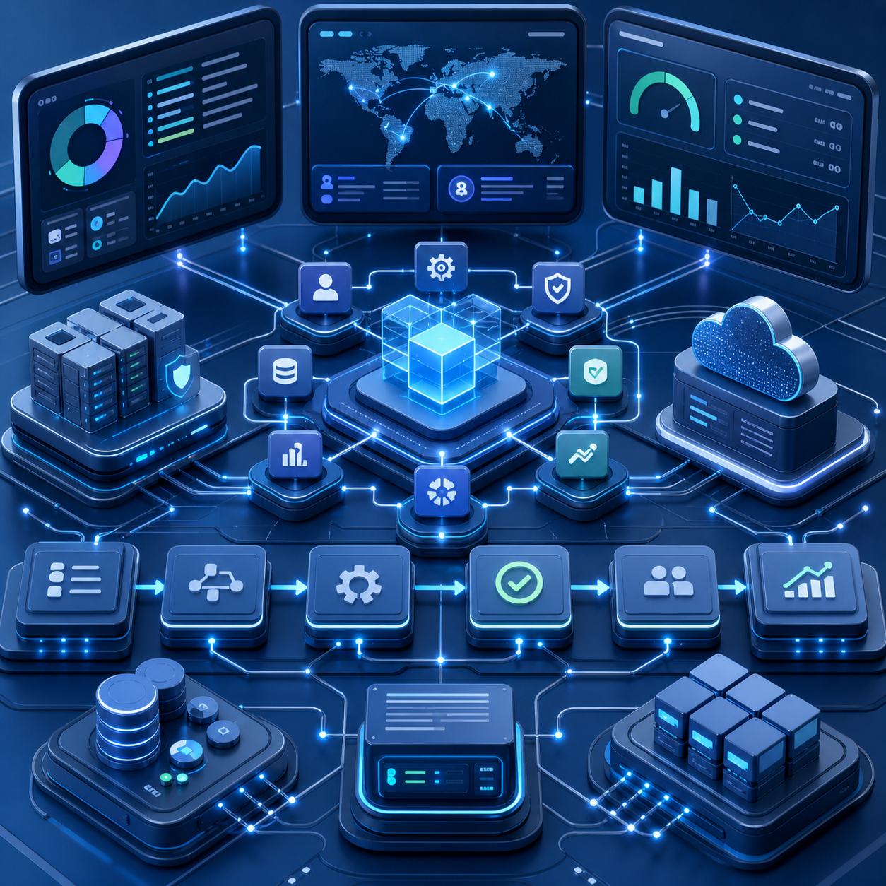 Digital Command Centre with Glowing Connection Lines and Corporate Color Palette Digital Command Centre with Glowing Connection Lines and Corporate Color Palette
